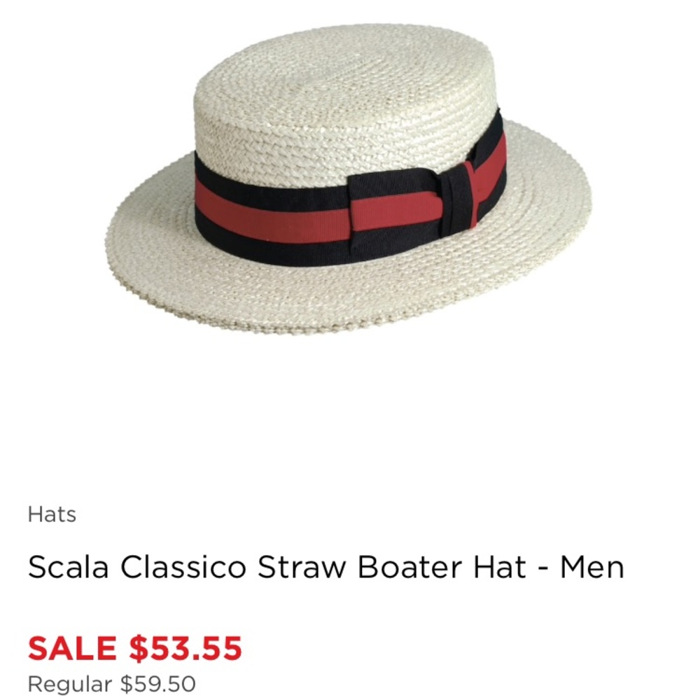 Scala 1920’s straw Boater’s/politician hat sz L